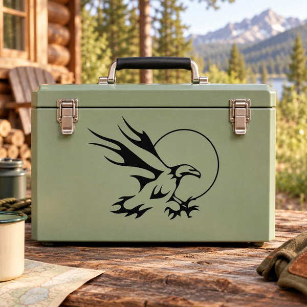 Eagle and sun vinyl decal with black graphic for outdoor gear