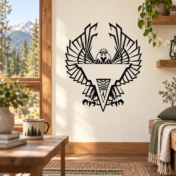 Black eagle emblem decal with geometric wing design