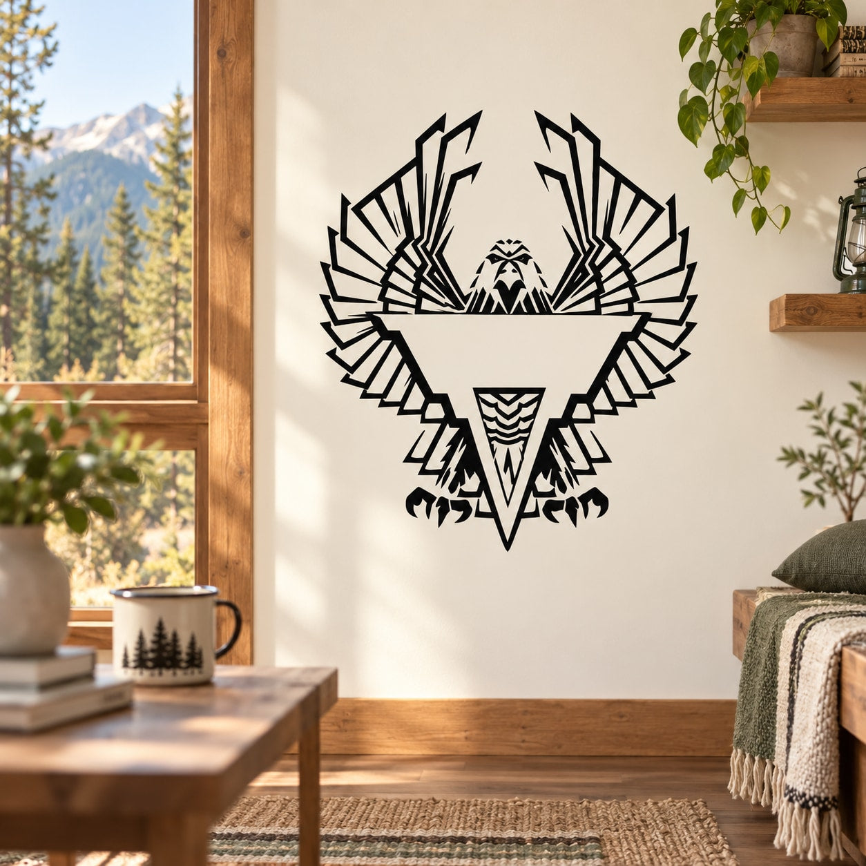 Black eagle emblem decal with geometric wing design