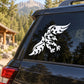 Eagle decal sticker with white tribal flames on dark car rear panel
