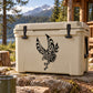 Black eagle hunter graphic decal on a light beige cooler front
