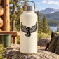Eagle wings territorial decal, black graphic on white bottle