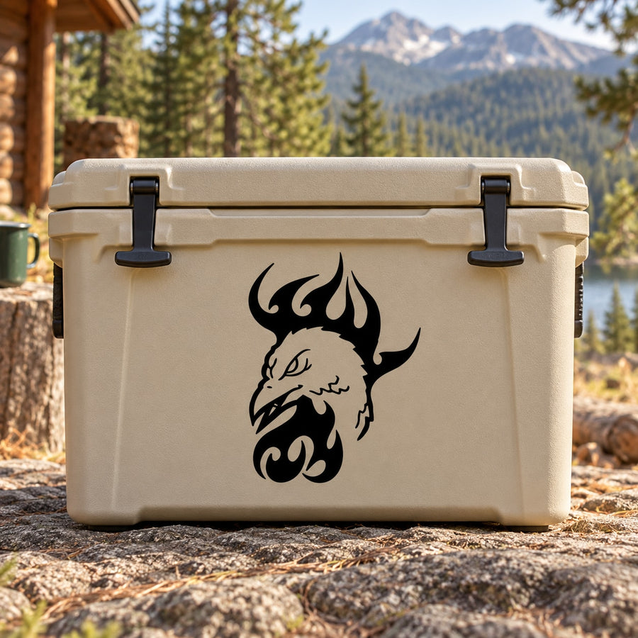 Scorching head decal: black stylized flaming head graphic with flames