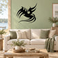 Abstract flaming bird wall decal in black, designed for outdoor or indoor wall use