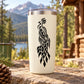 White tumbler with black peacock feather decal graphic