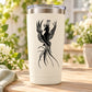 Rising peacock decal with black bird silhouette and detailed feather pattern