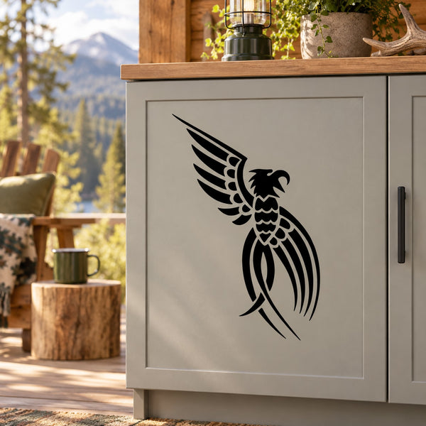 Black eagle decal on cabinet door