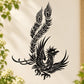 Floating peacock decal with black feather and floral accents
