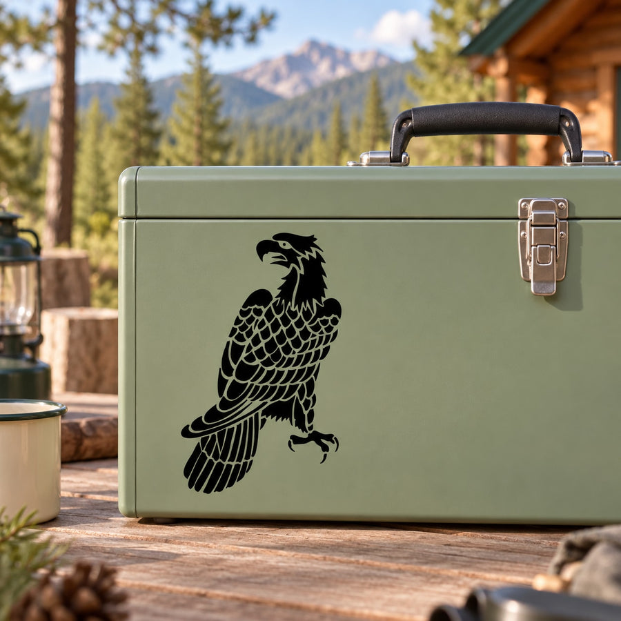 Textured feather eagle decal, black eagle graphic with layered wing pattern