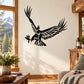 Black eagle lunging action decal sticker, with outstretched wings and detailed feathers