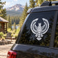 White eagle feather decal on car window glass
