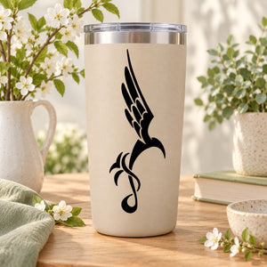 Black hummingbird vinyl decal on light tumbler