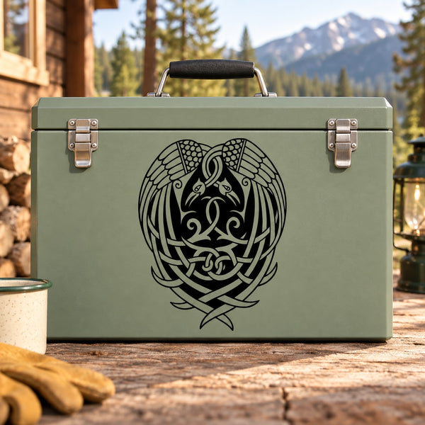 Eagle interwoven decal with native-inspired knotwork design, black outline