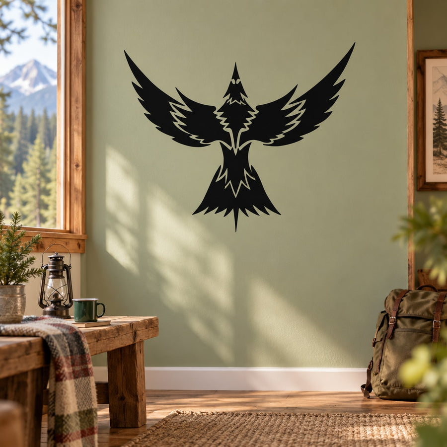 Flying eagle wall decal sticker, black silhouette with wings spread