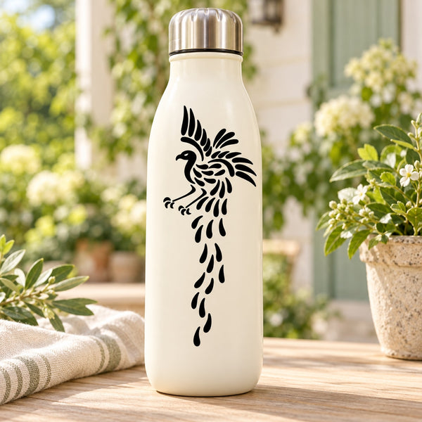 Humble peacock decal sticker in black with stylized feather peacock design