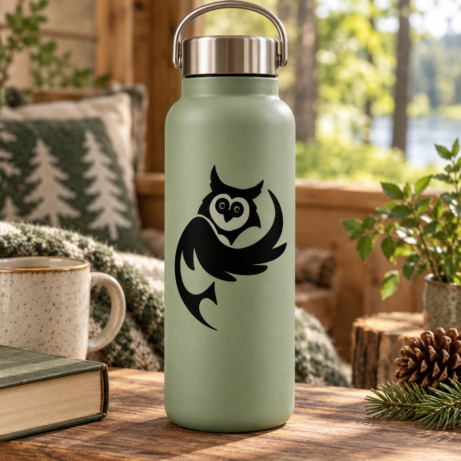 Owl decal with black side-wing owl design