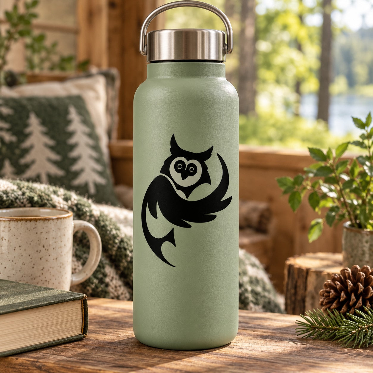 Owl decal with black side-wing owl design