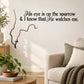 Wall decal with cursive Bible quote and sparrow outline design.