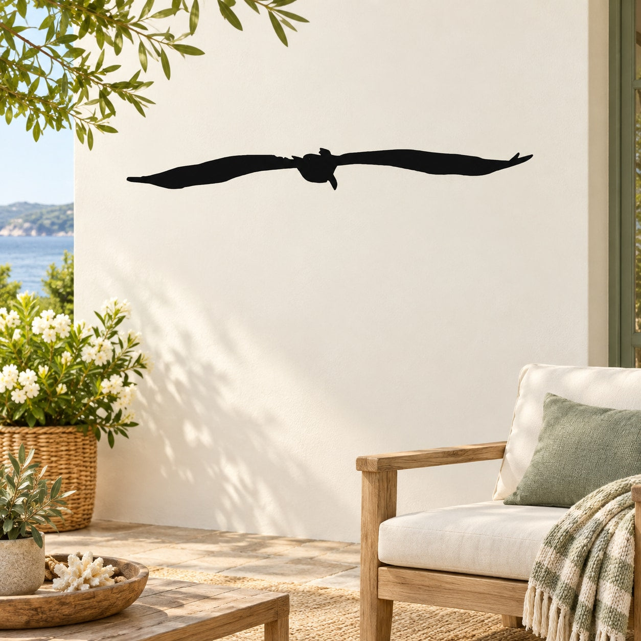 Black beach seagull decal silhouette for indoor or outdoor wall decor