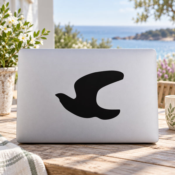 Black seagull silhouette decal on light gray backing