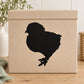 Baby chick decal with black standing chick silhouette on a kraft backing