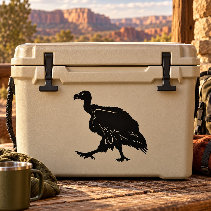 Walking vulture decal with black bird silhouette in a walking pose