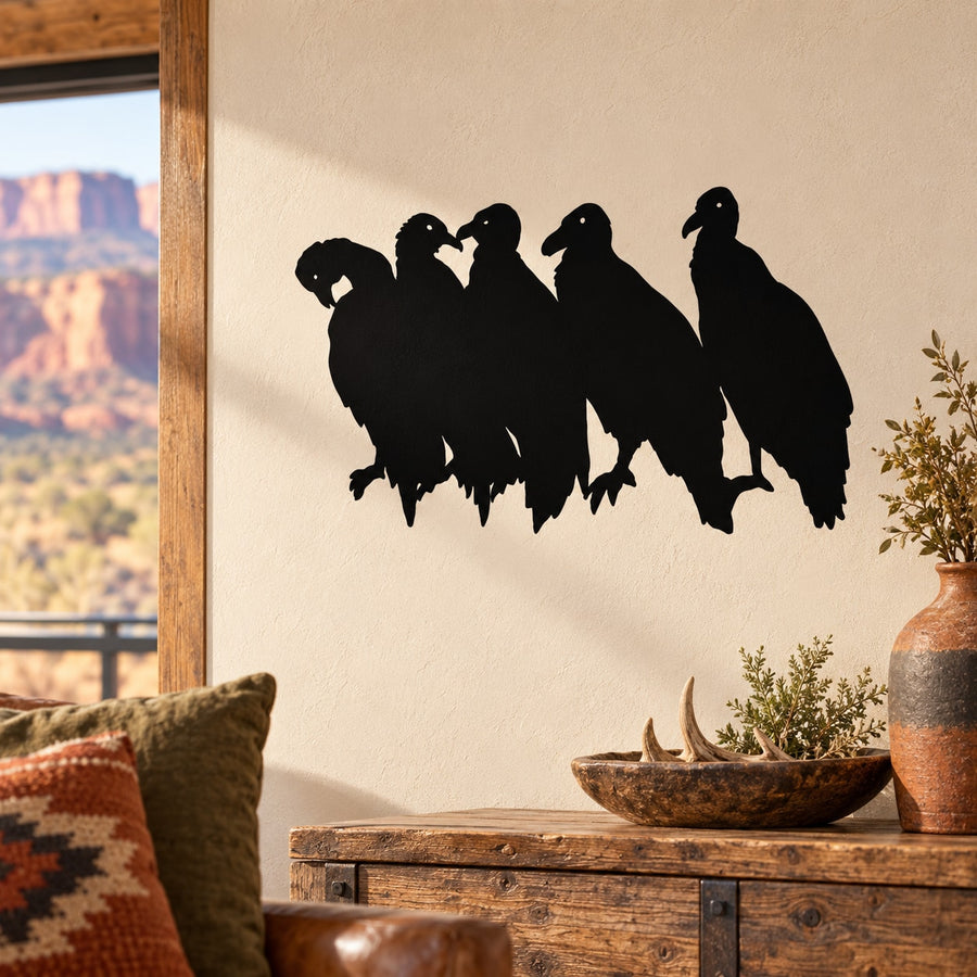 Black grouped vulture silhouette wall decal with five birds, matte design