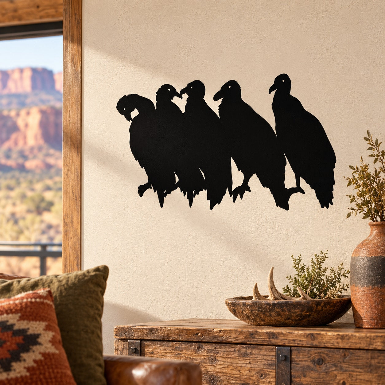 Black grouped vulture silhouette wall decal with five birds, matte design