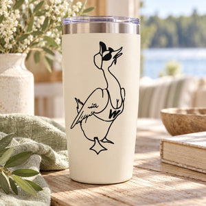 Black goose line-art decal on white tumbler cup