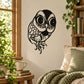 Curled-up owl wall decal with black and white line-art design