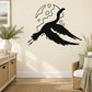 Flying egret wall decal with moon and small planets, black silhouette