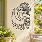 Black peacock decal with flowing feather outline on light background