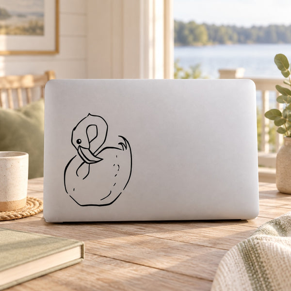 Curled-neck flamingo decal with black line-art curled neck on a white surface
