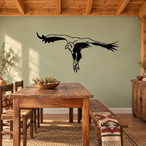 Black swooping vulture wall decal with detailed wings and talons