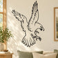 Attacking falcon wall decal, black outline bird with wings spread and claws down