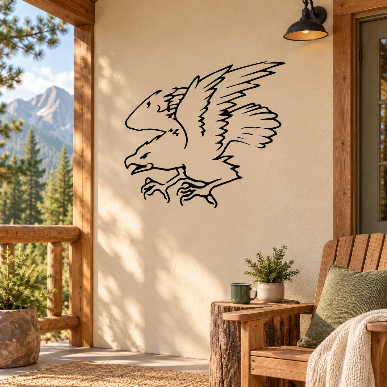 Black outline threatening eagle decal wall sticker