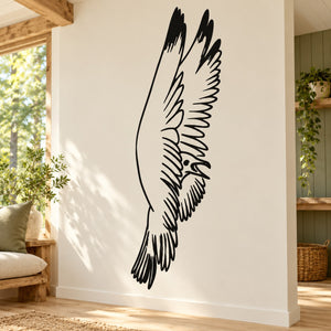 Open-wing falcon decal, black stylized bird wing silhouette