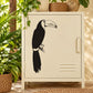 Toucan decal with black and white bird illustration on a light background panel