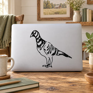 Standing fowl decal of a black-and-white bird on a white background