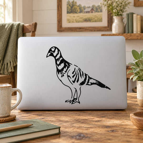 Standing fowl decal of a black-and-white bird on a white background