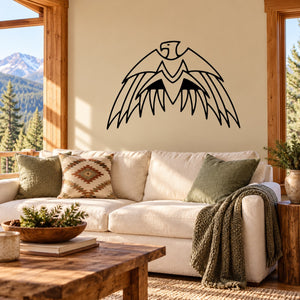 Aztec eagle wall decal, black outline design on wall