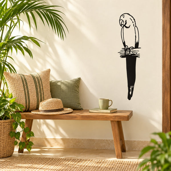 Black parrot line-art wall decal with head tilted forward