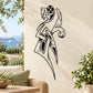Graffiti flamingo wall decal, black outline design holding a boombox