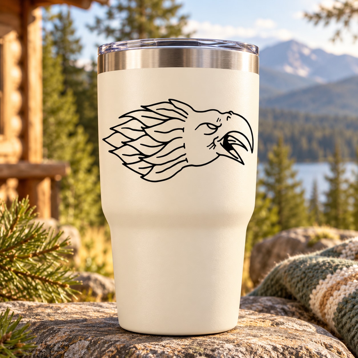 Ferocious eagle head decal in black line art, ready to apply on tumblers or bottles