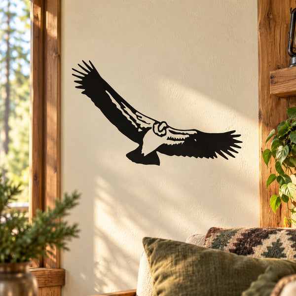 Black hawk wall decal with wings spread, perched on a branch