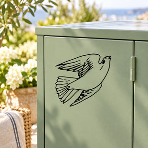 Black soaring dove wall decal with wings spread