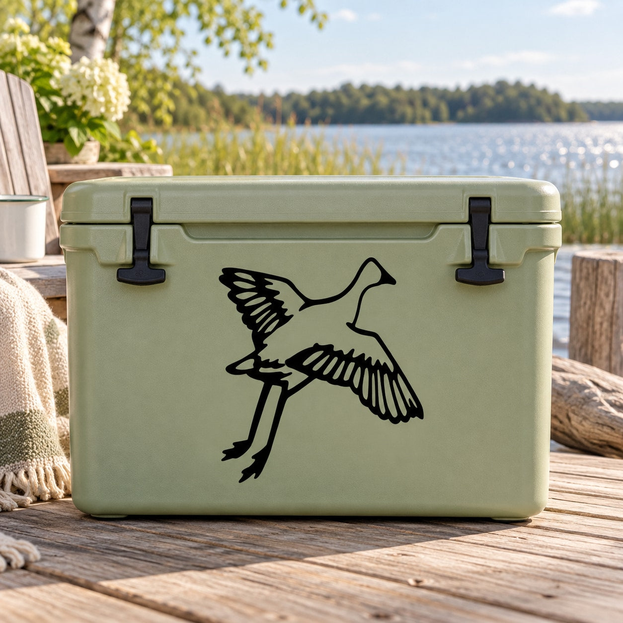 Green cooler with black duck wall decal sticker