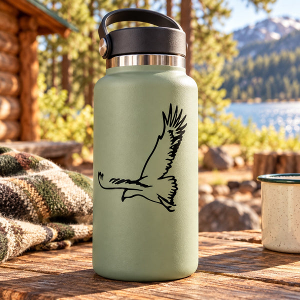 Olive water bottle with black hawk decal
