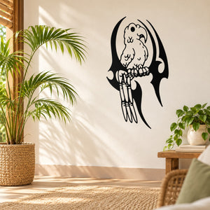 Black parrot wall decal with fierce face and wings spread