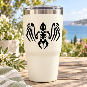 Bird skeleton decal: black winged skeleton graphic on white background